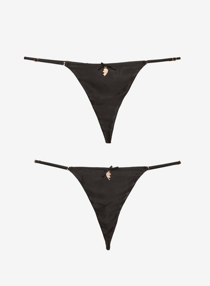 Fleur du Mal Black Best Friends Charm Luxe V-String
