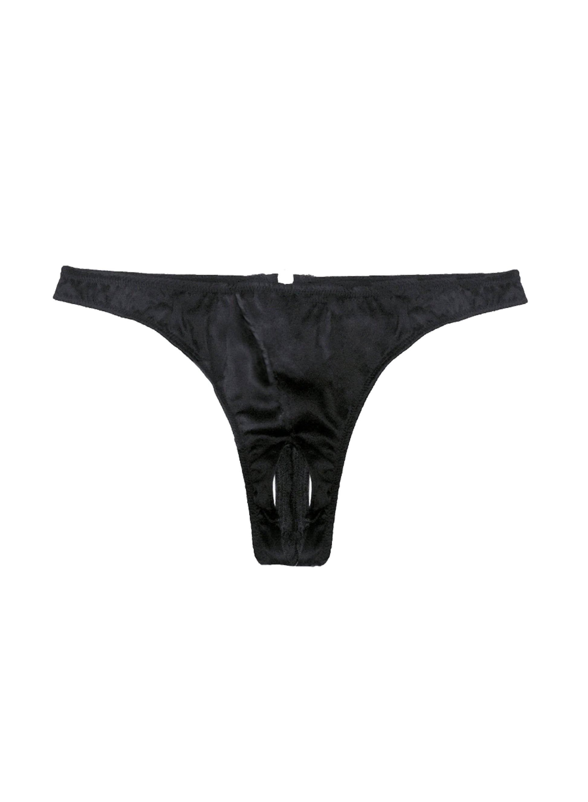 Fleur du Mal Black Luxe Crotchless Thong