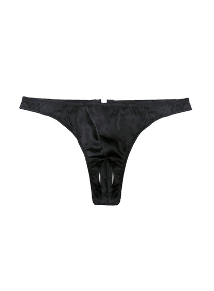 Fleur du Mal Black Luxe Crotchless Thong