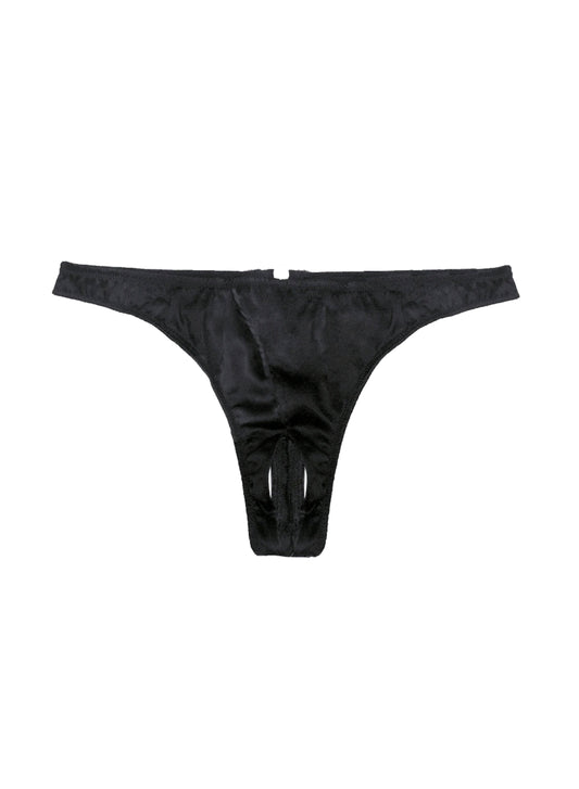 Fleur du Mal Black Luxe Crotchless Thong