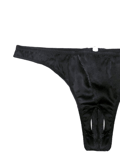 Fleur du Mal Black Luxe Crotchless Thong
