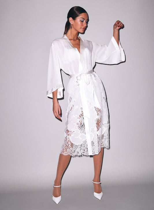 Fleur du Mal Ivory Mia Lace Long Robe