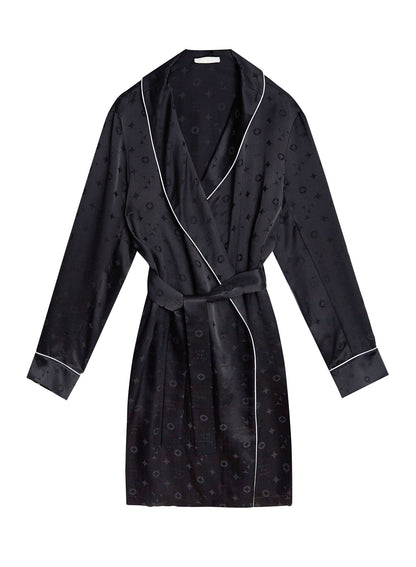 Fleur du Mal Black Silk Jacquard Robe