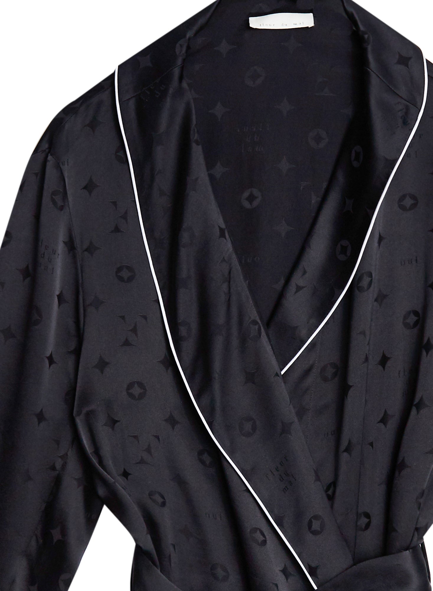Fleur du Mal Black Silk Jacquard Robe