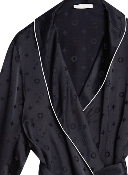 Fleur du Mal Black Silk Jacquard Robe