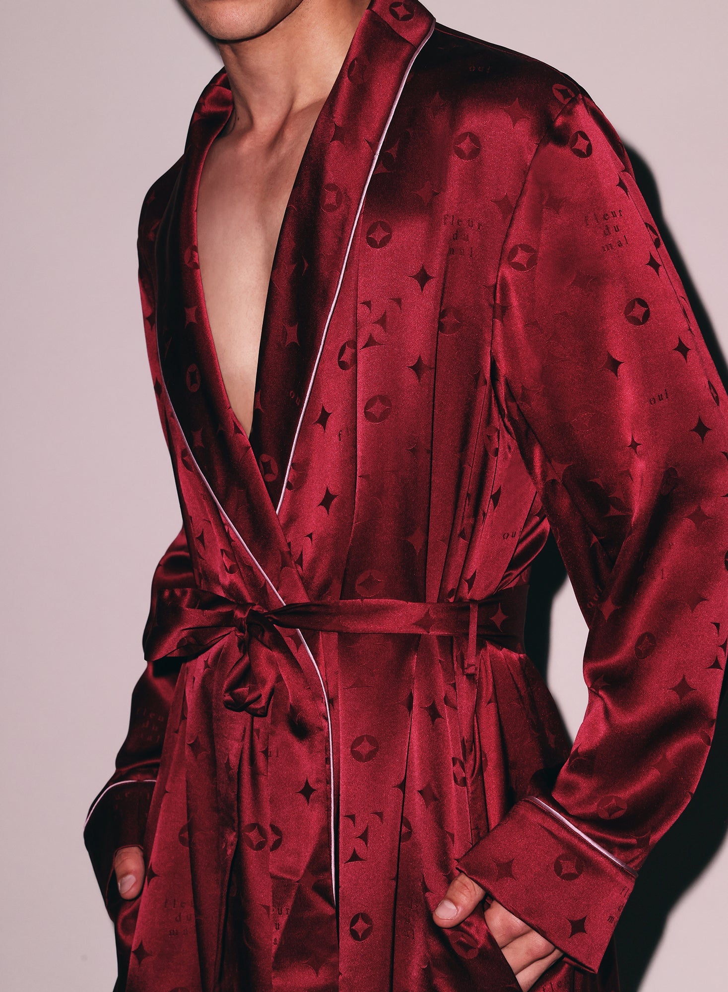Fleur du Mal Burgundy Silk Jacquard Robe