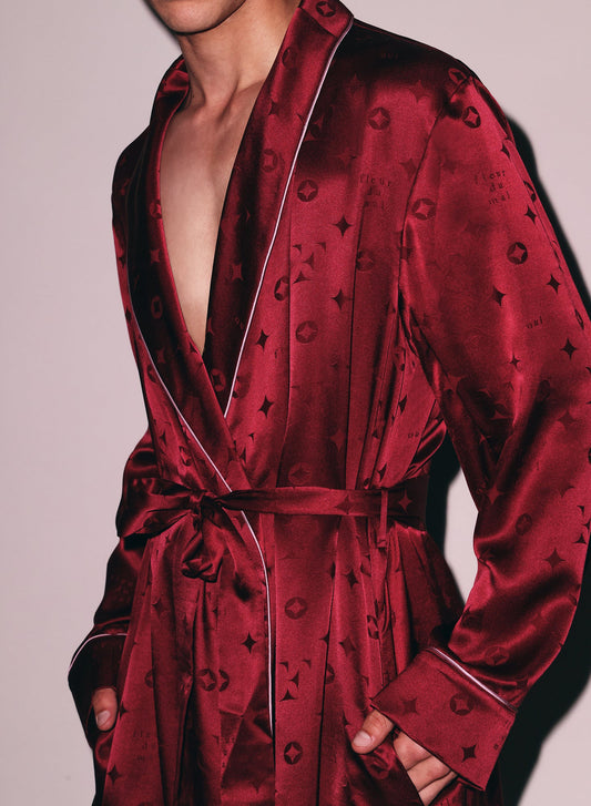 Fleur du Mal Burgundy Silk Jacquard Robe