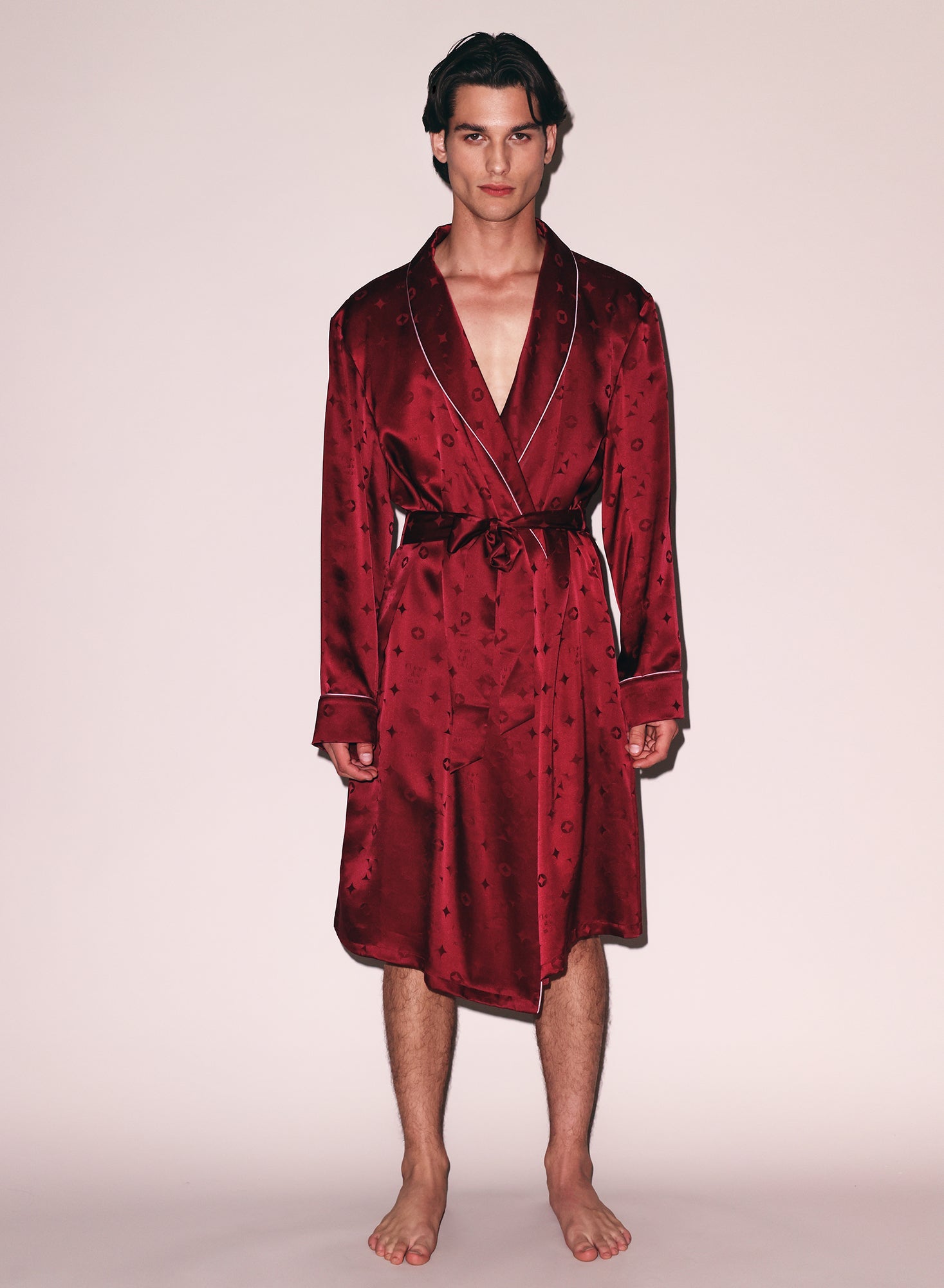 Fleur du Mal Burgundy Silk Jacquard Robe