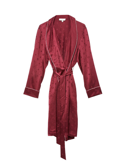 Fleur du Mal Burgundy Silk Jacquard Robe