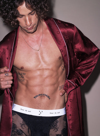 Fleur du Mal Burgundy Silk Jacquard Robe