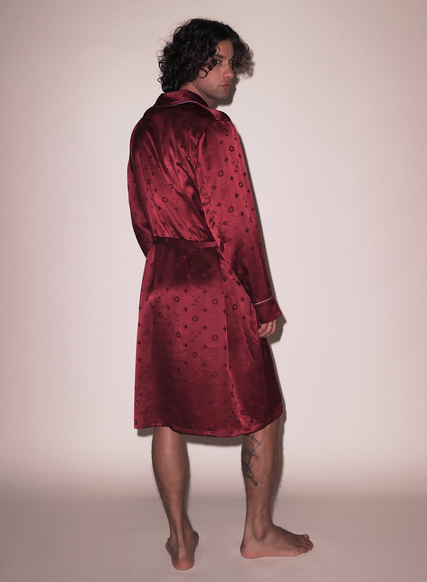 Fleur du Mal Burgundy Silk Jacquard Robe