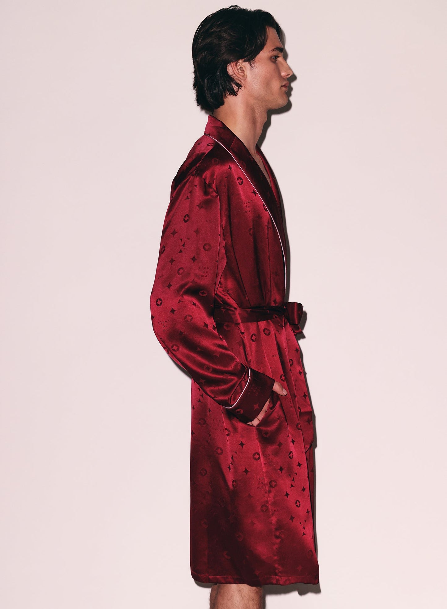 Fleur du Mal Burgundy Silk Jacquard Robe