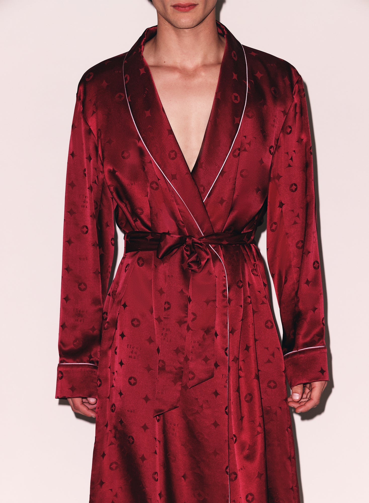 Fleur du Mal Burgundy Silk Jacquard Robe