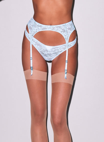 Fleur du Mal Blue Le Stretch Lace Garter Belt