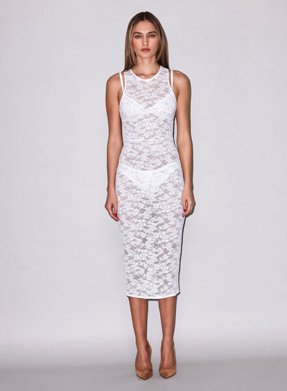 Fleur du Mal Ivory Le Stretch Lace Racer Tank Dress