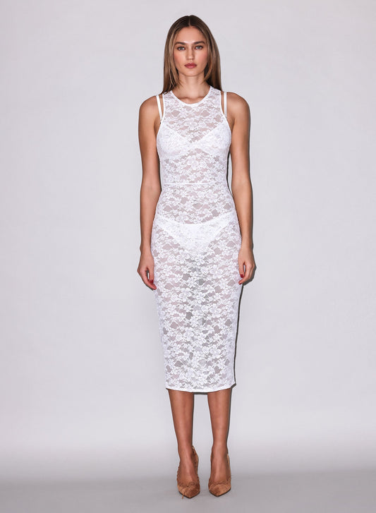 Fleur du Mal Ivory Le Stretch Lace Racer Tank Dress