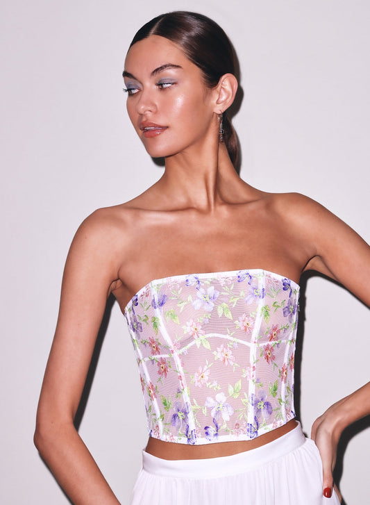 Fleur du Mal Ivory Elara Embroidery Corset Top