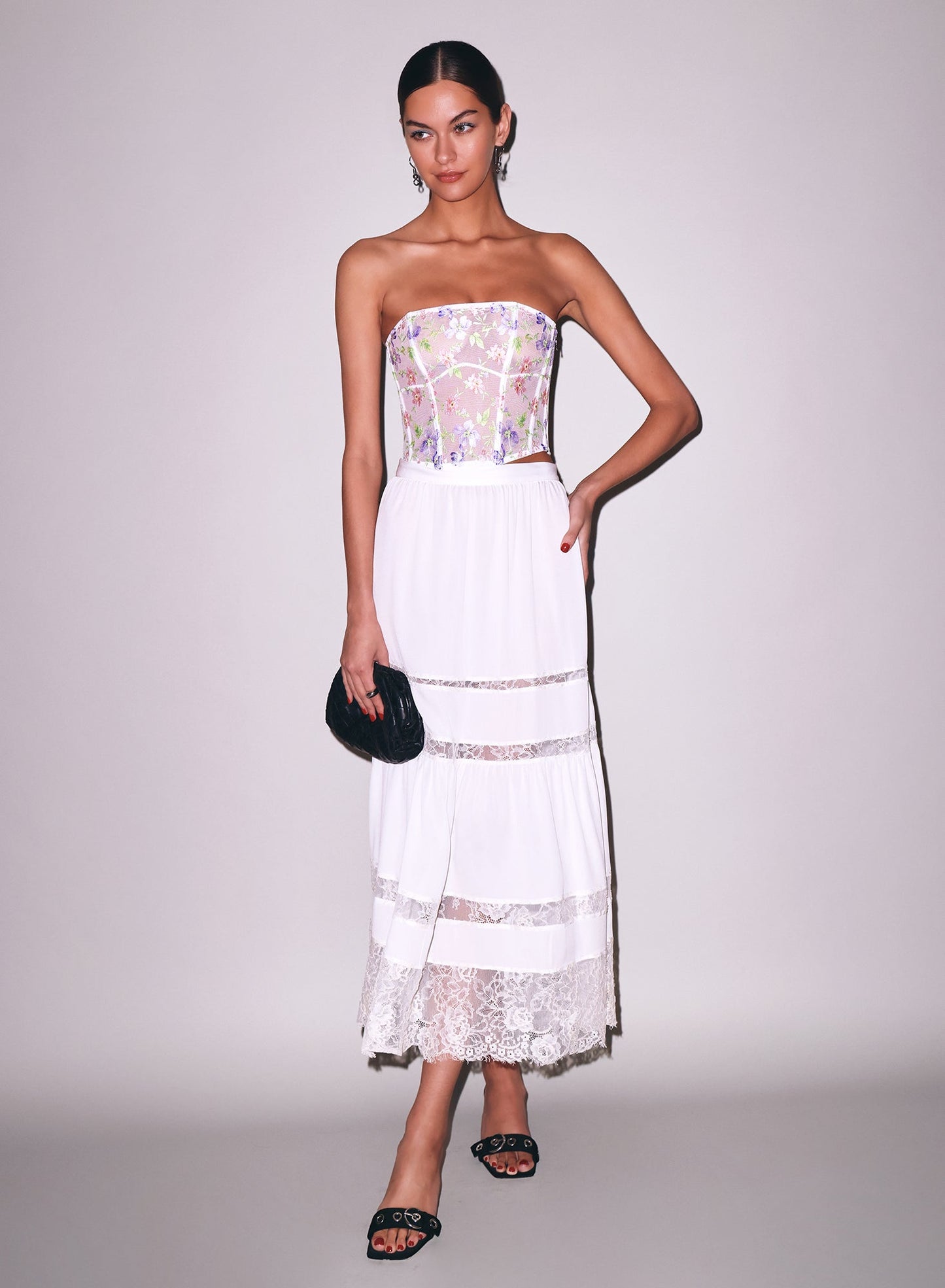 Fleur du Mal Ivory Elara Embroidery Corset Top