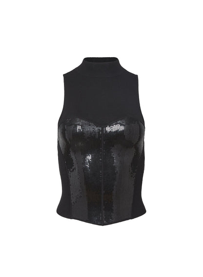 Fleur du Mal Black Sequin Knit Bustier Top