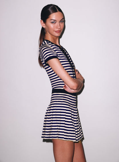 Fleur du Mal Navy Sand Stripe Ivy Pleated Skirt