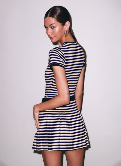 Fleur du Mal Navy Sand Stripe Ivy Pleated Skirt