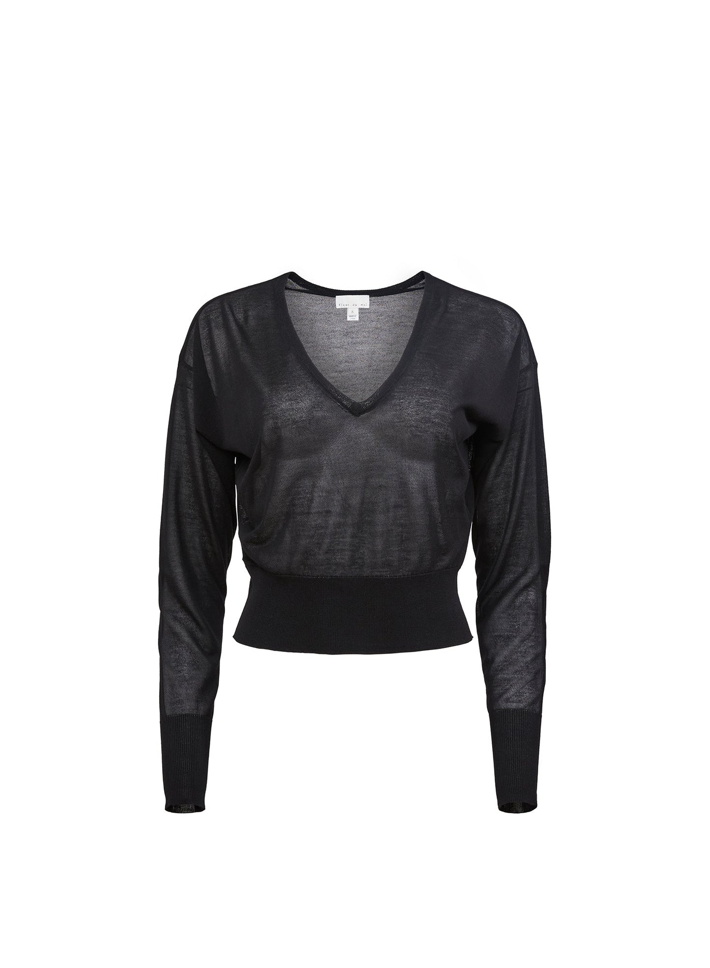 Fleur du Mal Black Sheer Knit V-Neck Sweater
