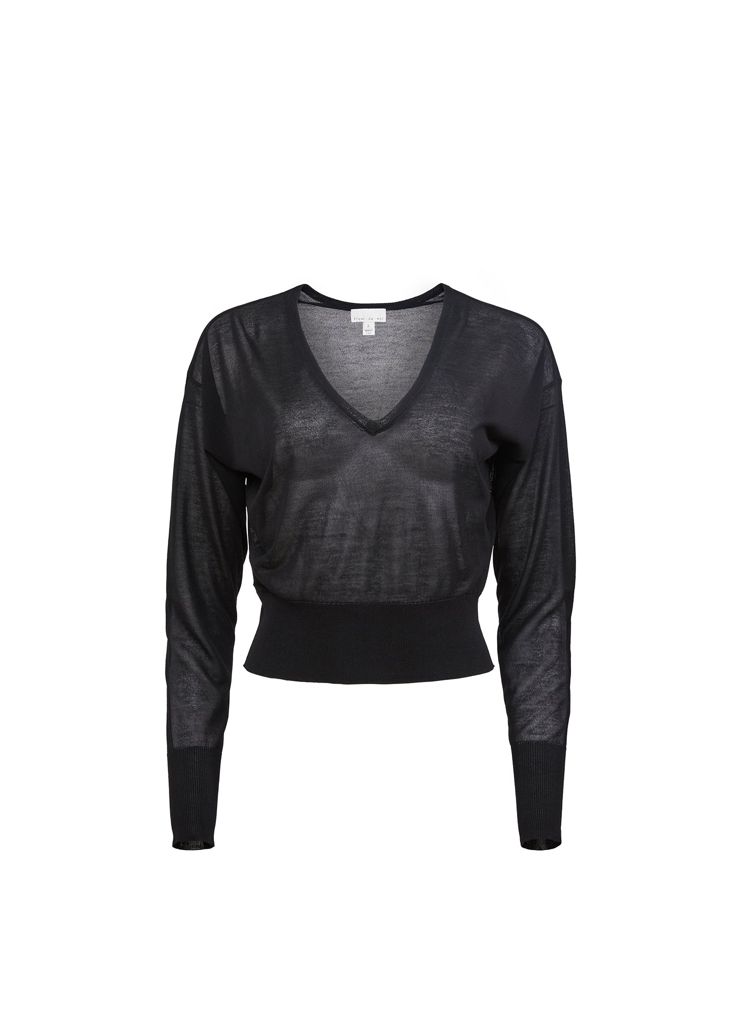 Fleur du Mal Black Sheer Knit V-Neck Sweater