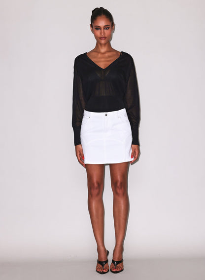 Fleur du Mal Black Sheer Knit V-Neck Sweater