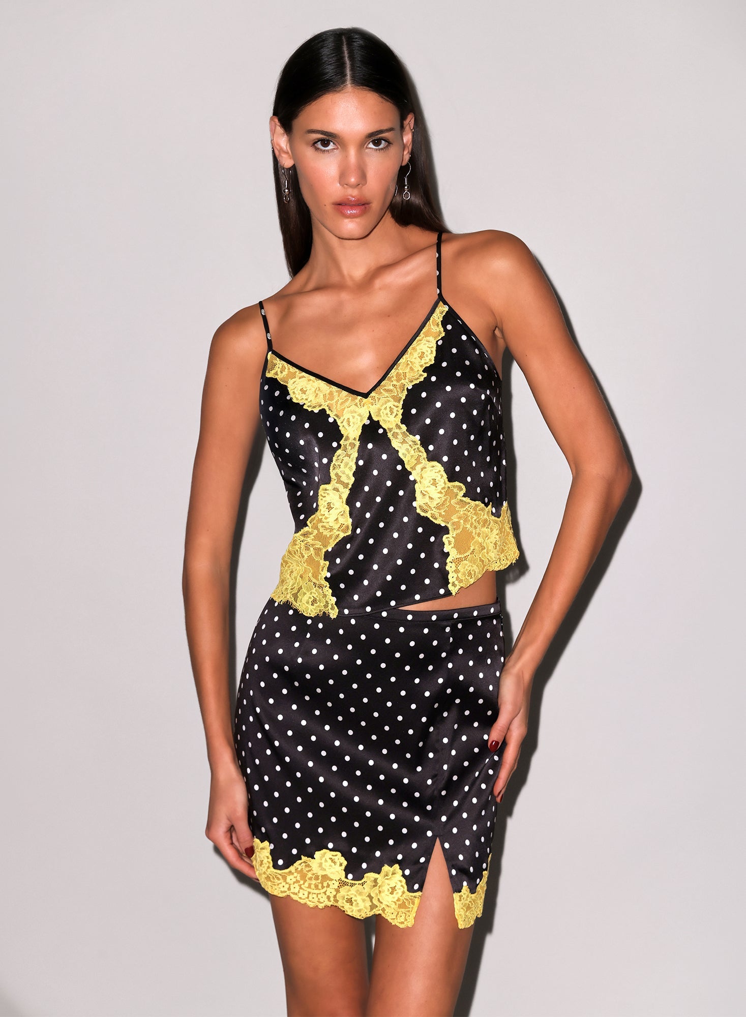 Fleur du Mal Small Dot Black Juliet Lace Silk Cami