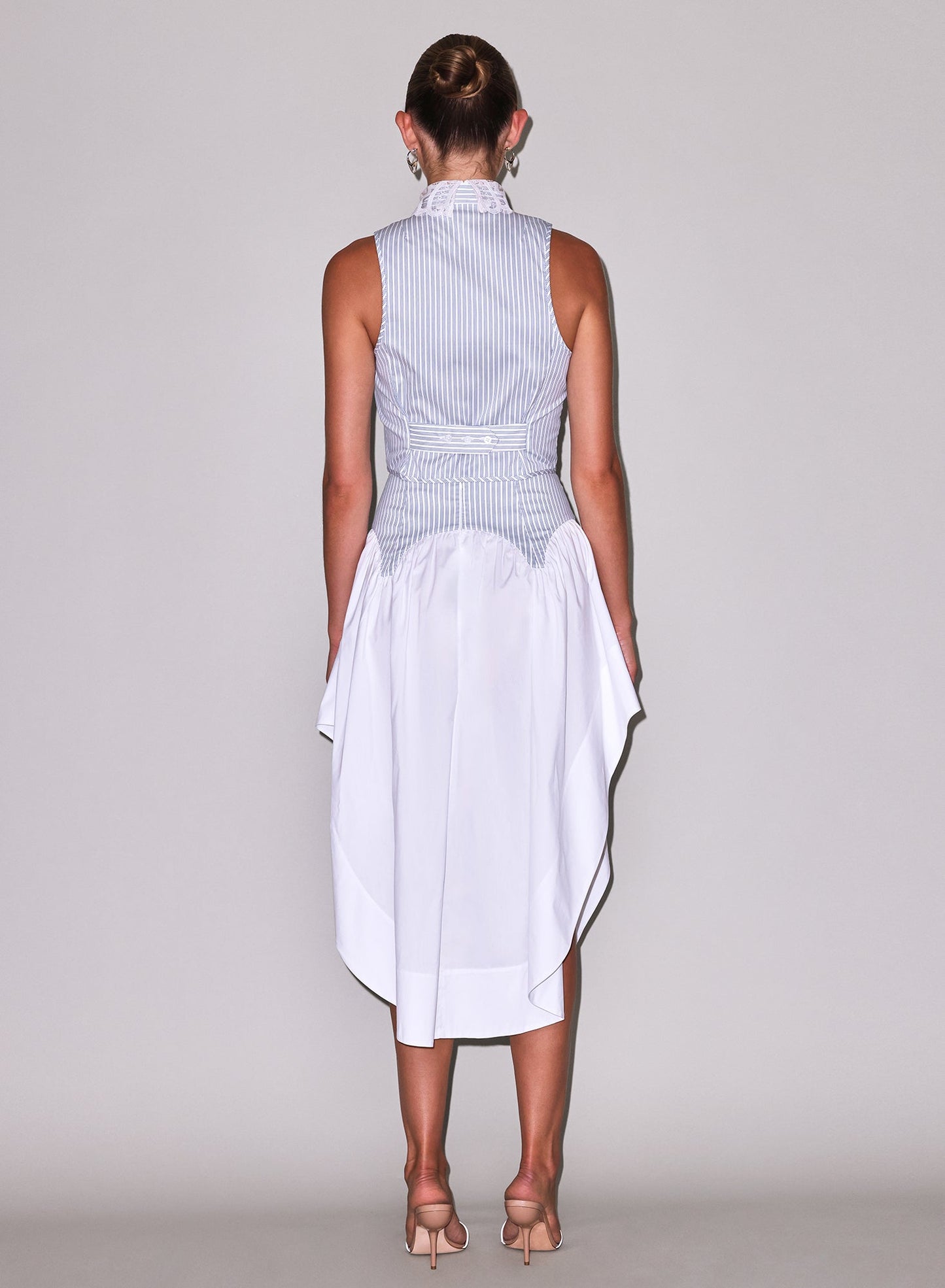 Fleur du Mal Blue Stripe Poplin Embroidery Collar Bib Top