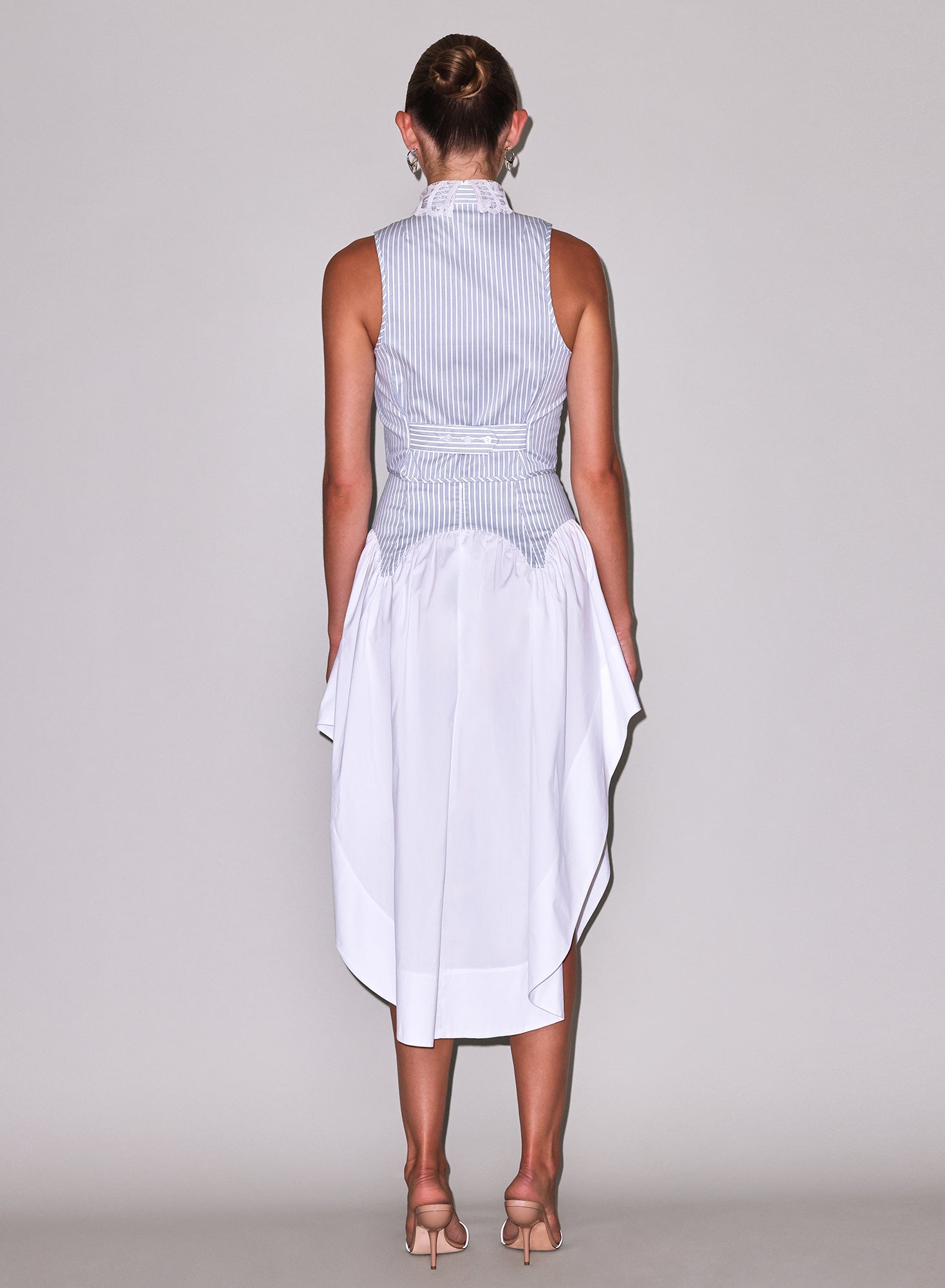 Fleur du Mal Blue Stripe Poplin Embroidery Collar Bib Top