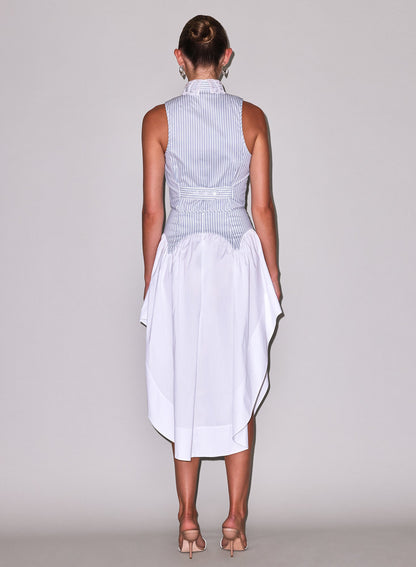 Fleur du Mal Blue Stripe Poplin Embroidery Collar Bib Top
