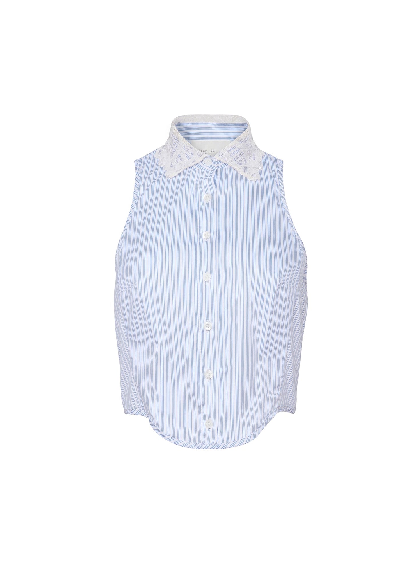 Fleur du Mal Blue Stripe Poplin Embroidery Collar Bib Top