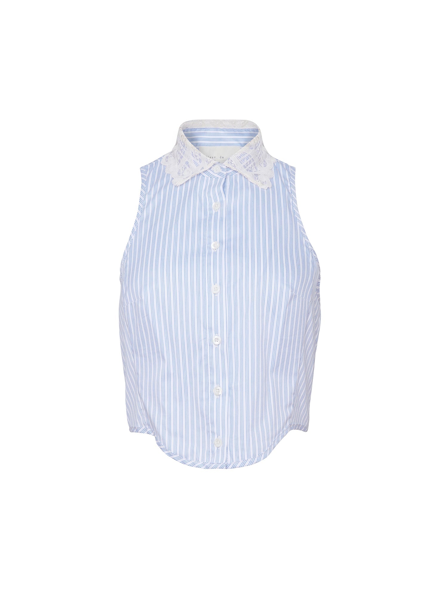 Fleur du Mal Blue Stripe Poplin Embroidery Collar Bib Top