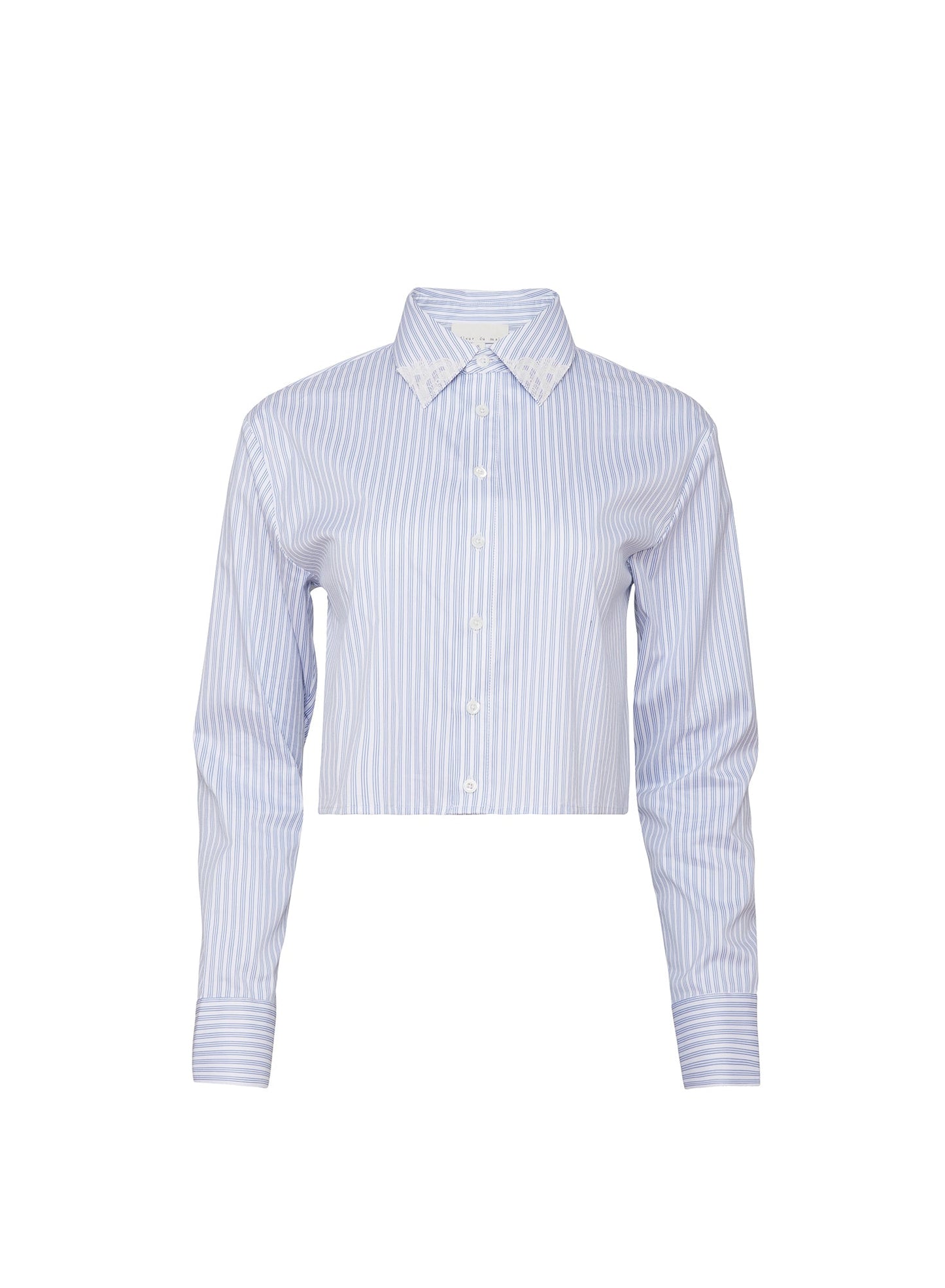 Fleur du Mal Blue East Hampton Stripe Poplin Cropped Button Down
