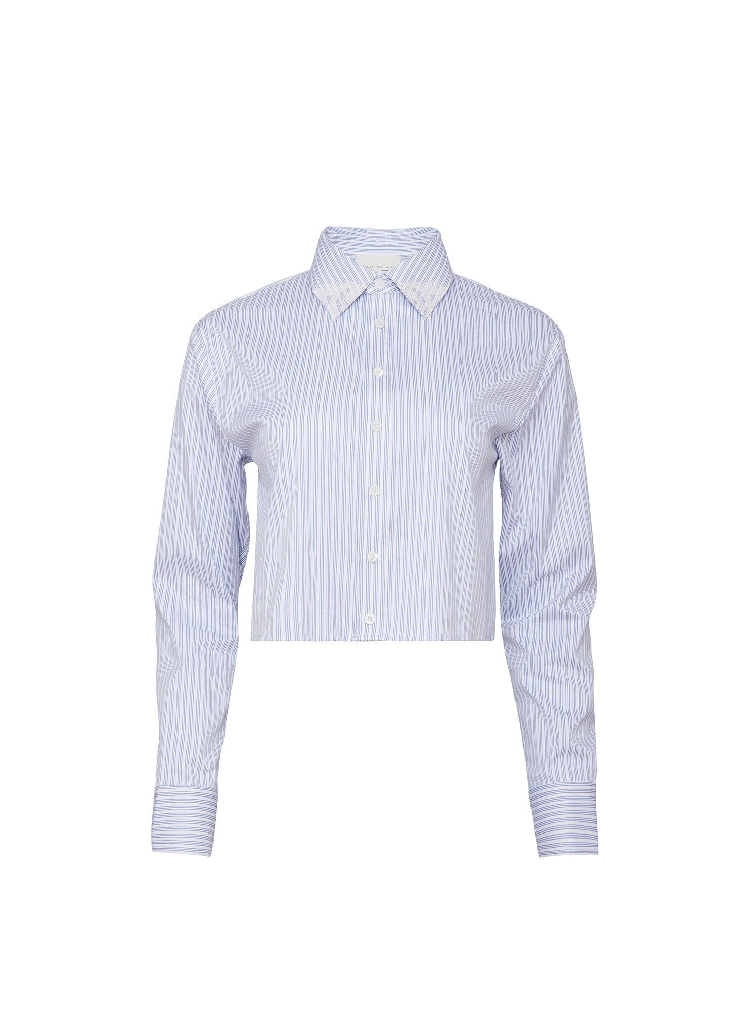 Fleur du Mal Blue East Hampton Stripe Poplin Cropped Button Down