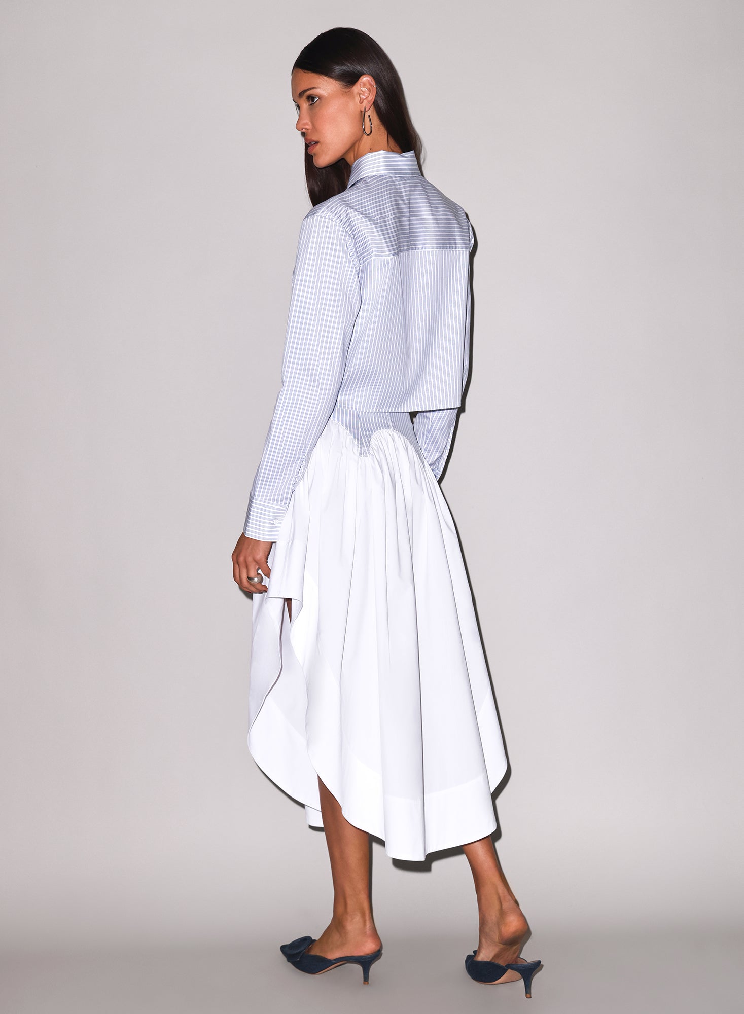 Fleur du Mal Blue East Hampton Stripe Poplin Cropped Button Down