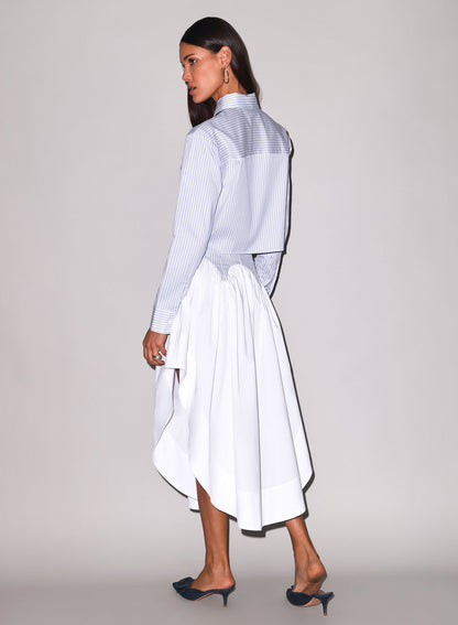 Fleur du Mal Blue East Hampton Stripe Poplin Cropped Button Down