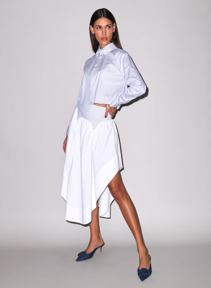 Fleur du Mal Blue East Hampton Stripe Poplin Cropped Button Down