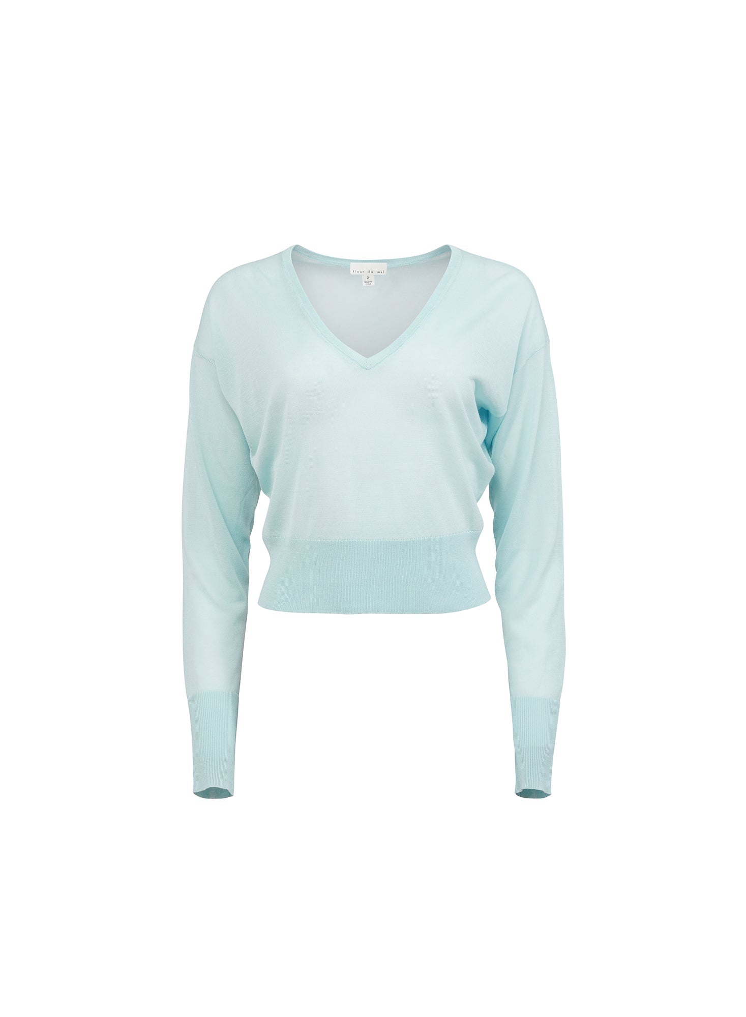 Fleur du Mal Frosted Mint Sheer Knit V-Neck Sweater