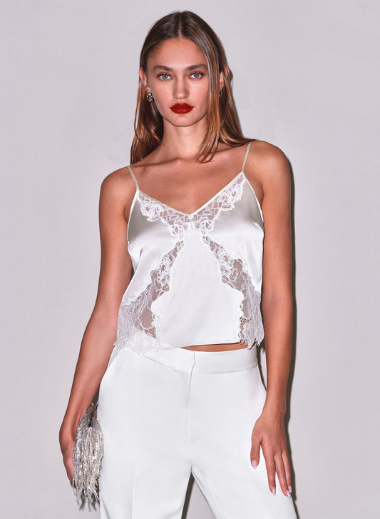 Fleur du Mal White Juliet Lace Silk Cami