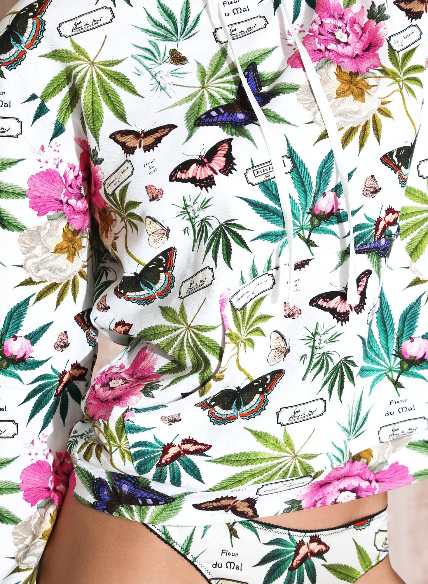 Fleur du Mal White Botanical Print Hoodie