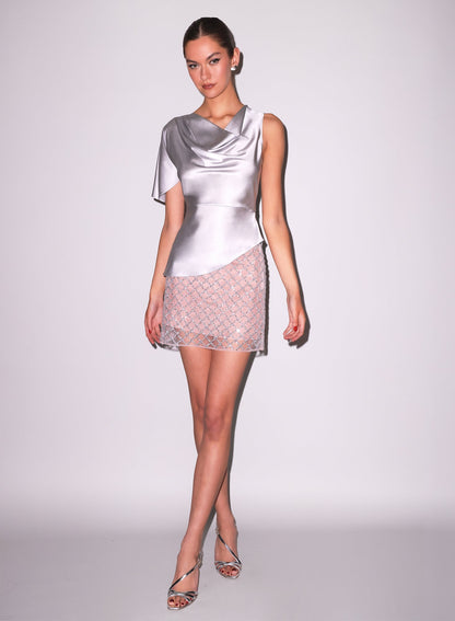 Fleur du Mal Silver Embellished Mini Skirt