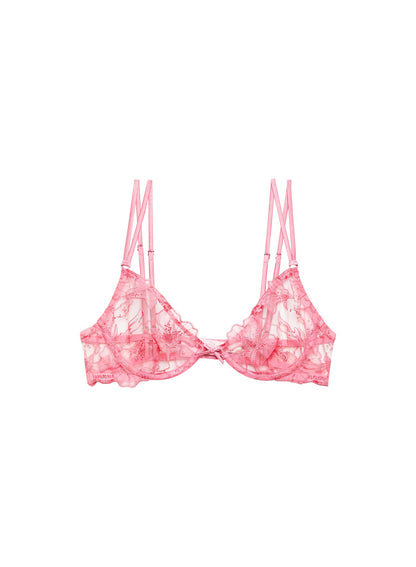 Fleur du Mal Pink Cadillac Harper Embroidery Demi Bra