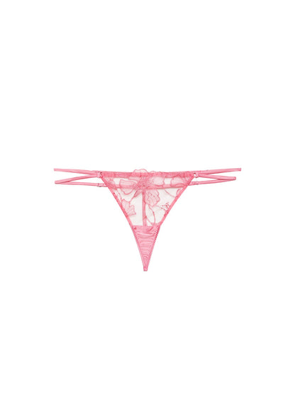 Fleur du Mal Pink Cadillac Harper Embroidery V-String