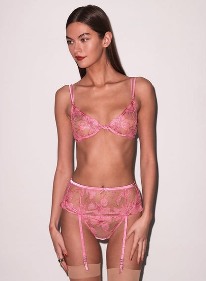 Fleur du Mal Pink Cadillac Harper Embroidery V-String