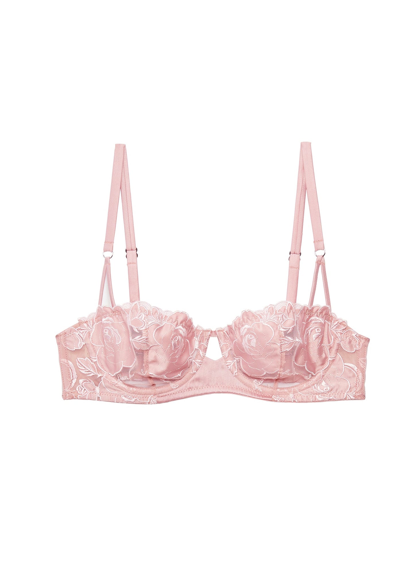 Fleur du Mal Rose Pink Rose Logo Embroidery Balconette Bra