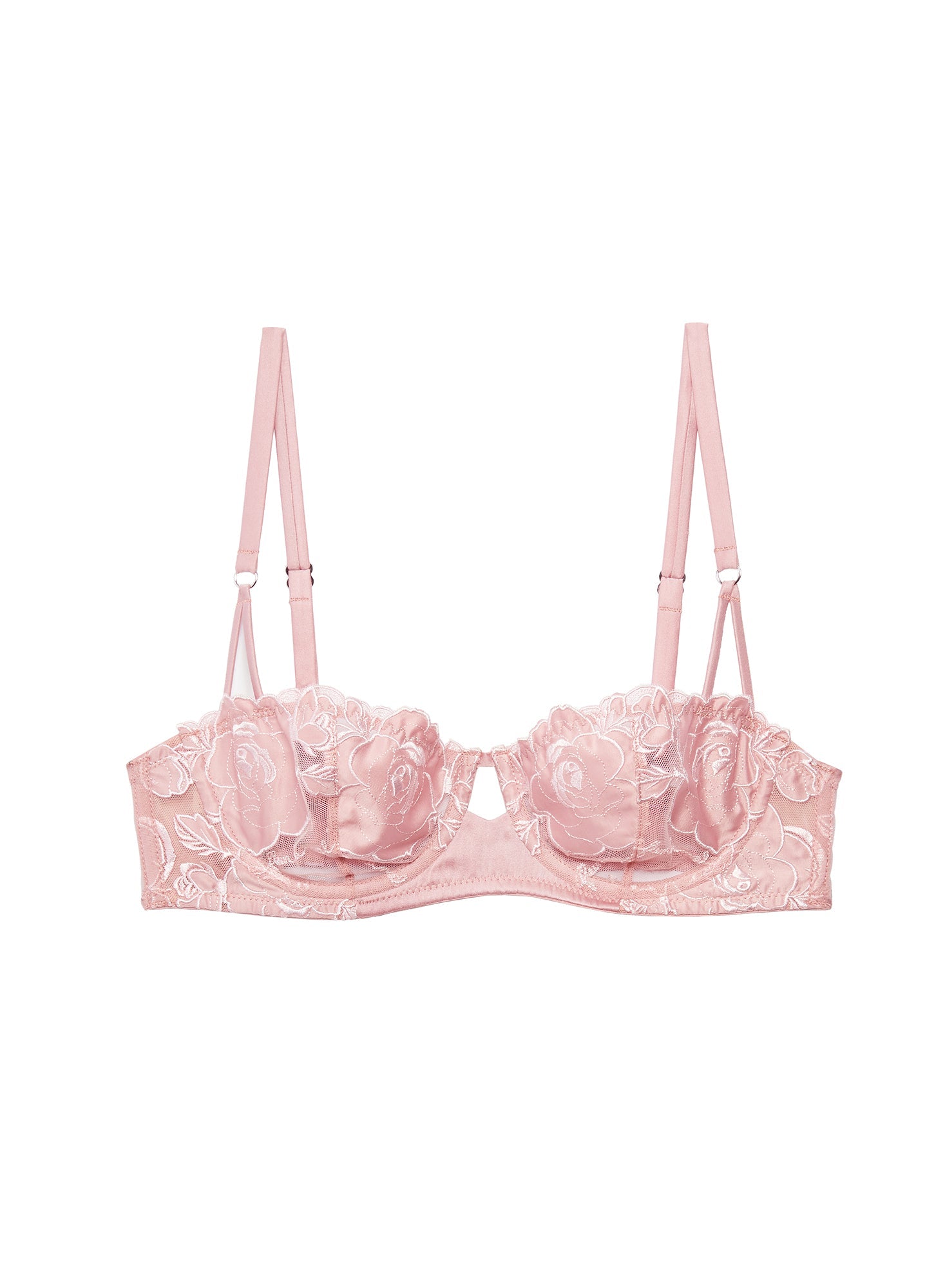 Fleur du Mal Rose Pink Rose Logo Embroidery Balconette Bra