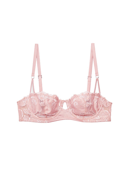 Fleur du Mal Rose Pink Rose Logo Embroidery Balconette Bra