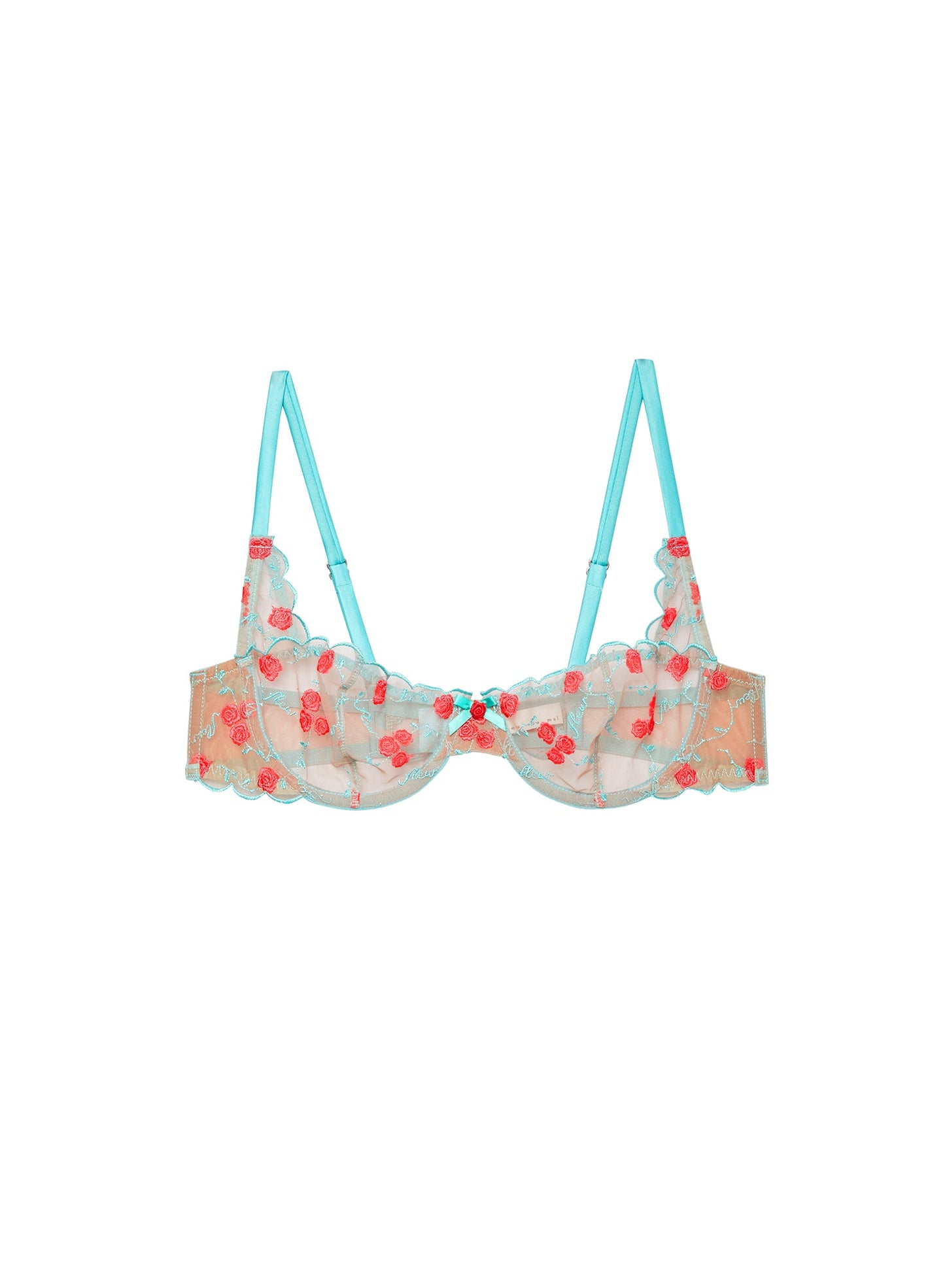 Fleur du Mal Mint Rose & Vine Embroidery Balconette Bra